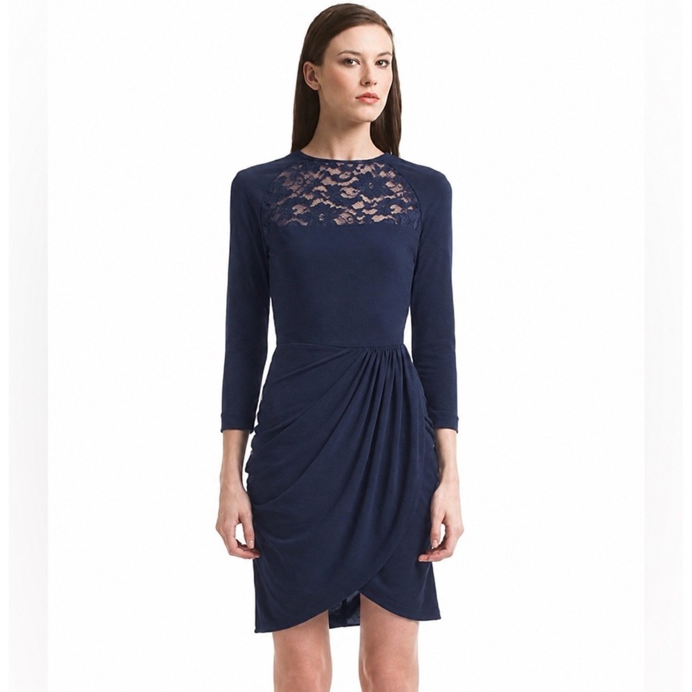 Mark and James by Badgley Mischka Navy Blue‎ Lace Inset Sheath Dress 6